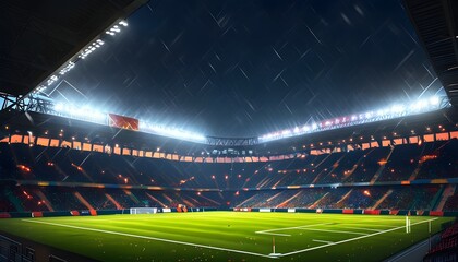 Wall Mural - Illuminated Football Field with Vibrant Stadium Lights