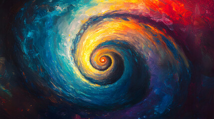 Wall Mural - Abstract spirals expanding from the center in vibrant hues.
