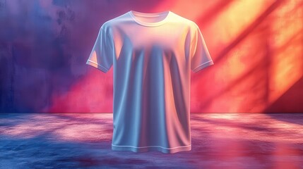 Wall Mural - floating white tshirt ethereal glow minimalist backdrop subtle shadows clean lines soft gradient lighting 3d rendered hyperrealistic texture