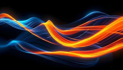 Poster - Dynamic abstract wallpaper with orange neon lines on black, showcasing modern streaming energy and particles leaving luminous trails.