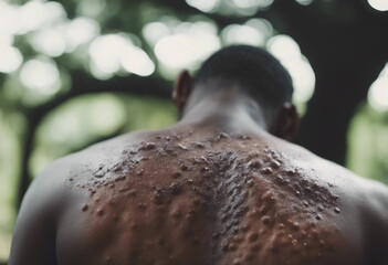 Wall Mural - close up of a black persons back blank covered in monkeypox rash image