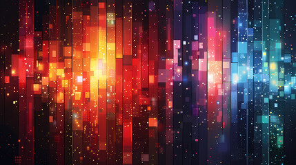 Wall Mural - Abstract background with colorful glowing squares and lines.