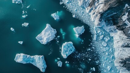 Canvas Print - Aerial View of Icebergs in a Glacial Lagoon