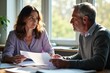 © Flash - elder man with woman discussing holding paper at room, generative AI