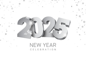 Vector argent text Design 2025. Silver 3d funny numbers. New year 2024 celebrations template greeting card or poster isolated on a white background