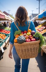 Wall Mural - Woman buying vegetables at street farmers market