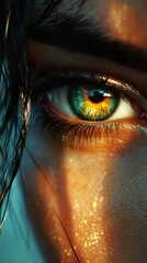 Wall Mural - Close-Up of a Captivating Green Eye with Golden Light