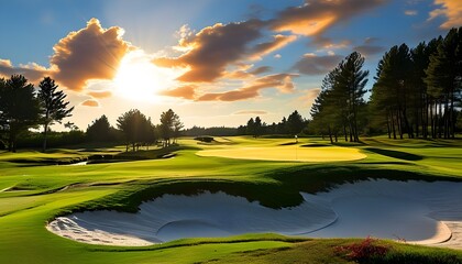 Wall Mural - Vibrant Green Fairways Under a Clear Blue Sky