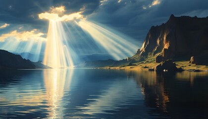 Wall Mural - Gods Spirit Illuminates Tranquil Waters at Creations Dawn