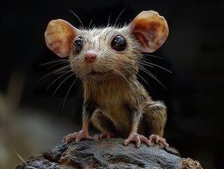 Wall Mural - Cute Mouse Portrait: Close-up of a Small Rodent with Big Ears