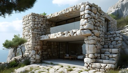 Wall Mural - Majestic stone fortress residence showcasing timeless architecture and natural beauty