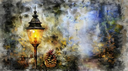 Wall Mural - A lantern glowing in the snow