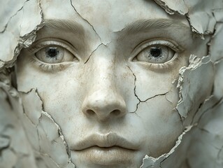 Wall Mural - Cracked Face: A Surreal Digital Sculpture