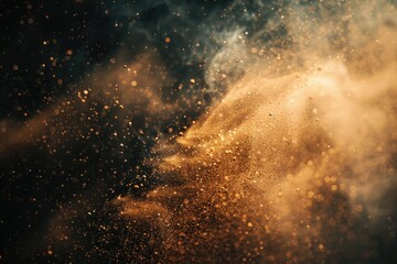 Poster - A detailed view of a dust cloud suspended in mid-air, set against a dark background