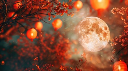 Poster - A photo of the full moon shining through the branches of a tree