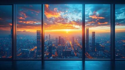 Wall Mural - Stunning Urban Sunset View from Modern High-rise