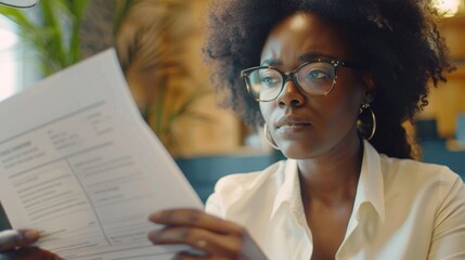 Poster - A woman wearing glasses reads a newspaper, possibly news or entertainment