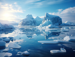 Wonderful Iceberg with blue ice and covered by snow in Antarctica, scenic frozen landscape in Antarctic