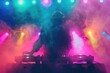 © Fotograf - A DJ standing in front of a colorful lit stage, ready to perform