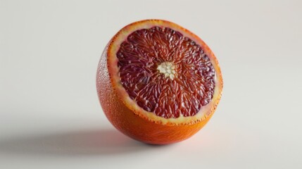 Wall Mural - A fresh blood orange sliced in two, placed on a white background