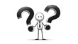 © north100 - stickman, businessman, holding question marks, isolated sketch