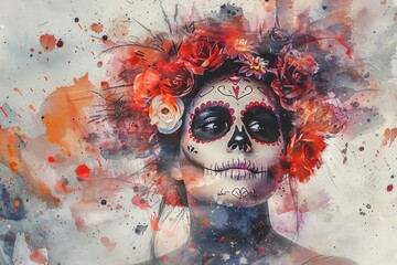 Wall Mural - A portrait of a woman adorned with flowers in her hair