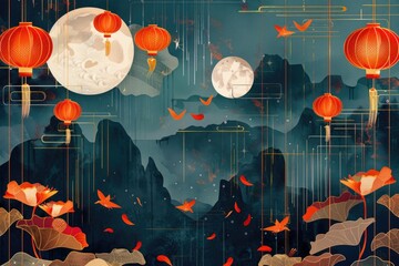 Wall Mural - a serene night scene under the light of a full moon