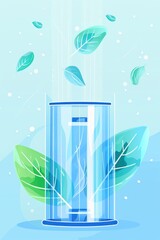 Poster - A glass filled with water surrounded by leaves, perfect for nature or outdoor themed projects