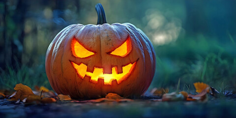 jack o lantern in the garden, ai generated.