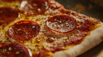 Wall Mural - Close-up of a Pepperoni Pizza Slice with Cheese and Sauce