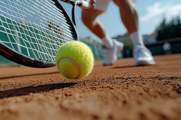 Baseline Precision, a tennis player in action on the court, the lines of the court directing attention to the ball. 
 Generative AI.