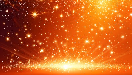 Radiant orange canvas adorned with shining stars and ethereal sparkles, softly illuminated from below