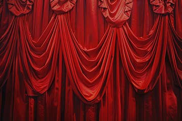 Canvas Print - A vibrant red curtain decorated with a bouquet of colorful flowers