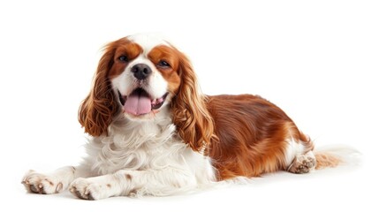 Sticker - A brown and white dog lying down on a white surface