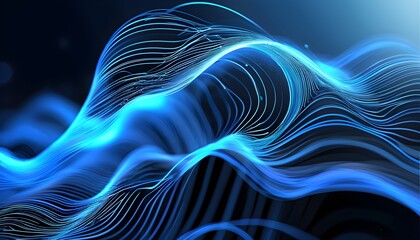 Wall Mural - Futuristic Abstract Blue Wave Line Background Illustrating Technology, Innovation, AI, Big Data, and Modern Networking Concepts