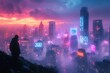 © julija - Neon Dreamscape: Futuristic Metropolis Bathed in Ethereal Twilight Hues, Where Cyberpunk Meets Celestial Majesty