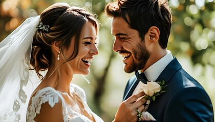 Joyful moments of a bridal couple celebrating their wedding ceremony