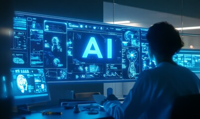 Person working on a computer with AI data displayed.