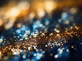 Outstanding Bluegold bokeh on dark background Abstract glitter texture