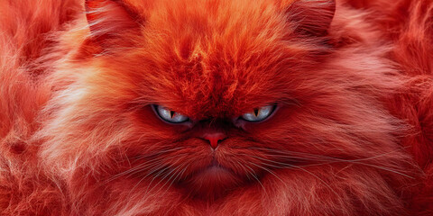 red  grumpy cat portrait, ai generated.