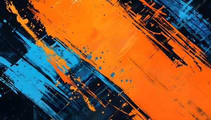 Wall Mural - Dynamic abstract background with bold orange, black, and blue brush strokes ideal for sportswear, racing, motocross, and extreme activity promotions