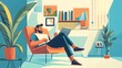 © rehan - Man Relaxing in a Modern Living Room with a Book