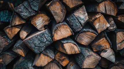 Chopped firewood logs, piled.