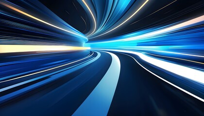 Wall Mural - Futuristic Blue Background with Curved Line Race Effect for Technology Banner and Poster Design