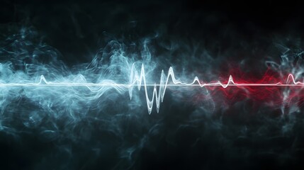 Abstract Digital Waveform with Glowing Red and Blue Smoke