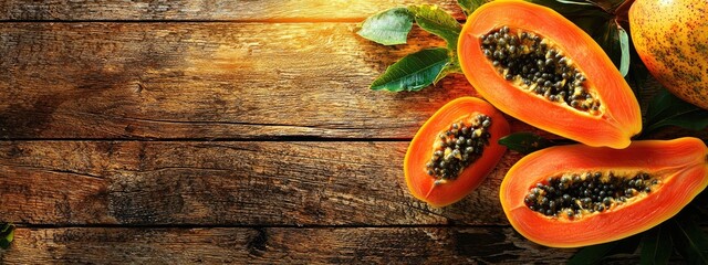 Wall Mural - papaya fruit on a wooden background. Selective focus