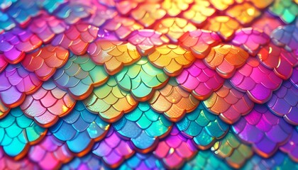 Wall Mural - Iridescent Mermaid Scales with Glitter Gradient Background in a Captivating Repeating Pattern