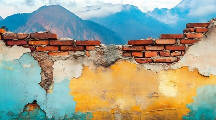 A Broken Brick Wall Reveals a Misty Mountain View