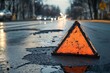 © DK_2020 - Asphalt patch, warning triangle, city road