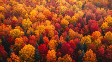 Wall Mural - Aerial View of a Forest in Vibrant Autumn Colors